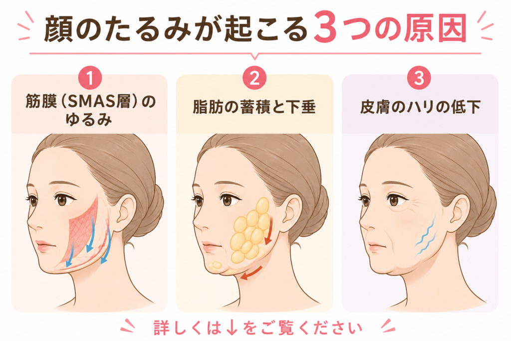 顔　たるみ　原因