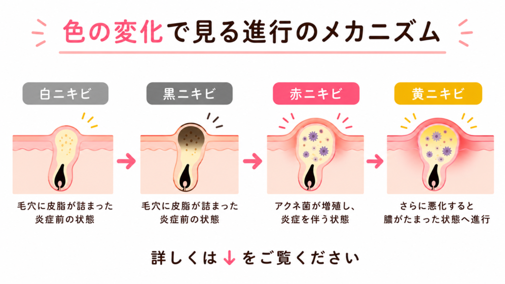 ニキビ 色の変化 進行のメカニズム